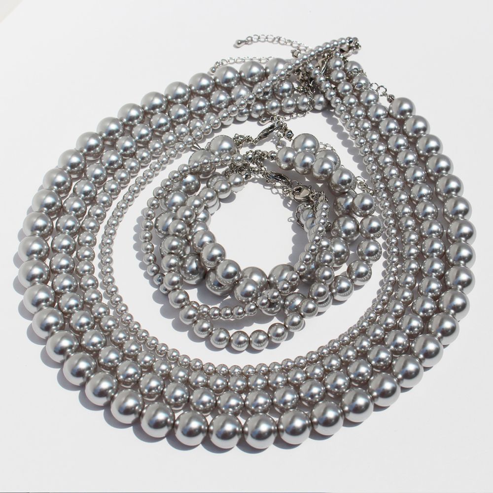 Silver-Grey Pearl Necklace, Bracelet and Earring Set