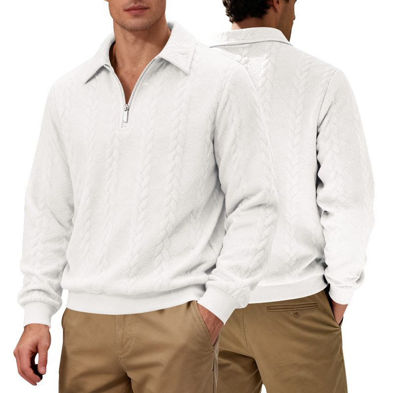 Erkek Fermuarlı POLO Sweatshirt, Doku Desenli, Büyük Beden