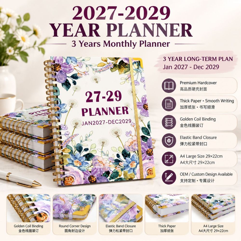 2027-2029 A4 Large Monthly Work Planner Agenda Book and Annual Calendar - 1