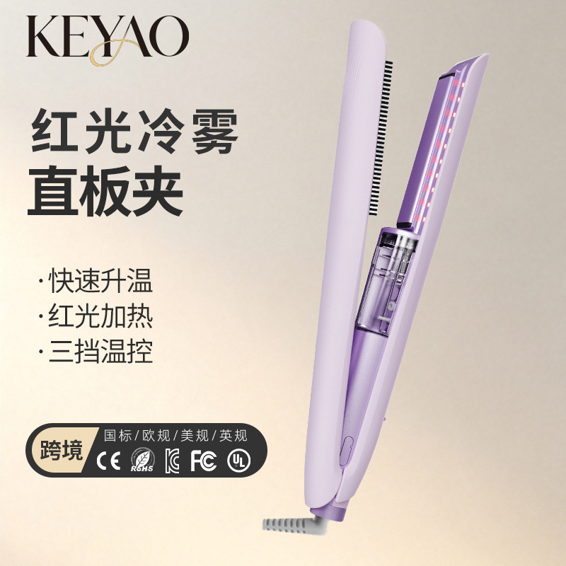2026 New Cross-Border Steam Straightening Brush, Portable Aerosol Flat Iron Hair Straightener with Negative Ion Curling Function, Customizable