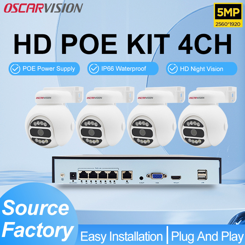 5MP HD gece görüşlü PoE dome kamera seti uzaktan kumandalı ev dış mekan su geçirmez PTZ döner güvenlik kamerası