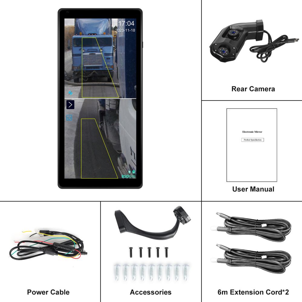 10.36 inch HD digital truck rearview mirror DVR with BSD