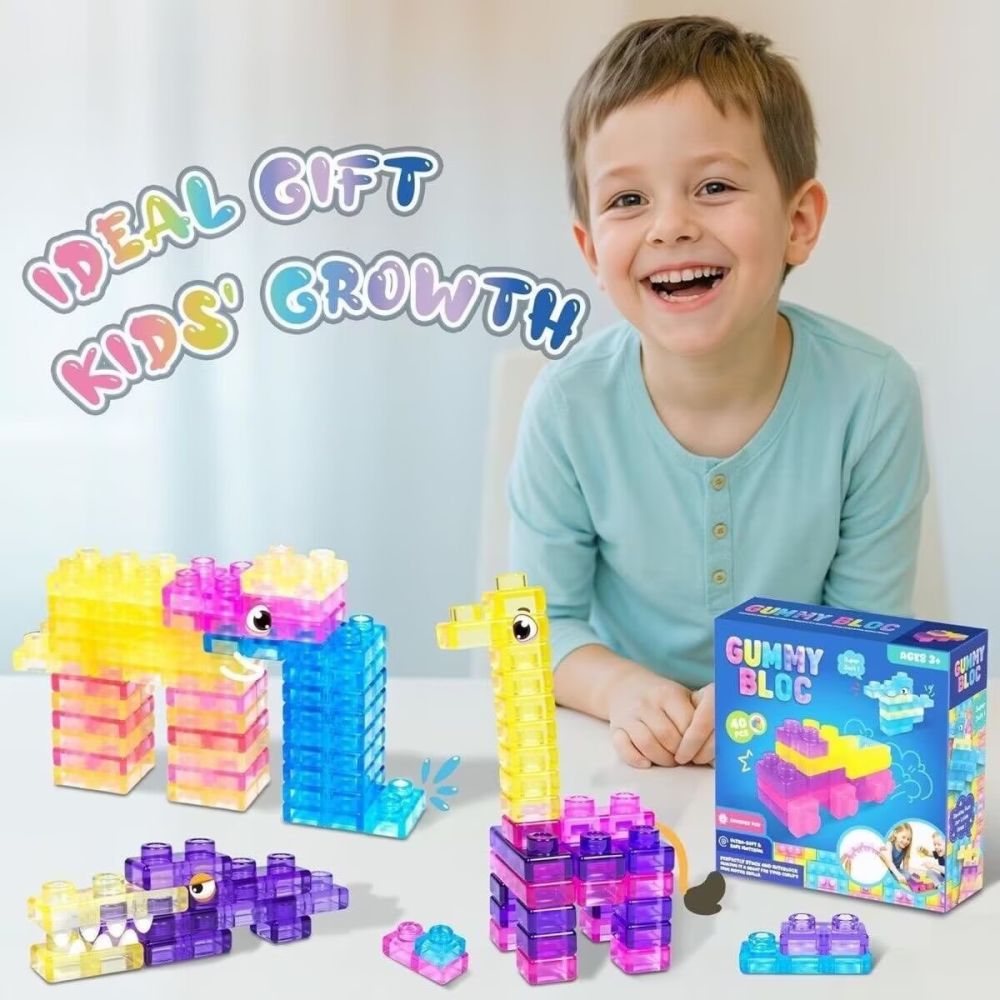 Squishy Jelly Building Blocks, Soft Rubber Stacking Blocks Toy