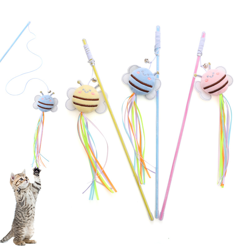 Peluş arı figürlü kedi oyun çubuğu, kendi kendine oynayan etkileşimli kedi oyuncağı - 1