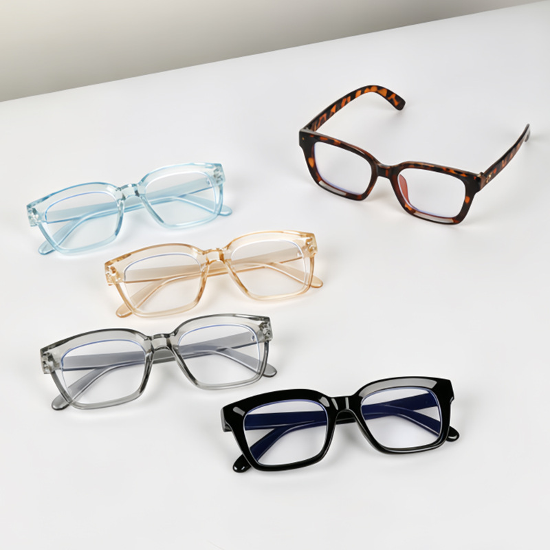 Cross-Border Hot-Selling Square Anti-Blue Light Glasses Women Fashion Metal Stud Eye Protection Plain Lens Glasses Multi-Color Transparent Eyeglass Frame