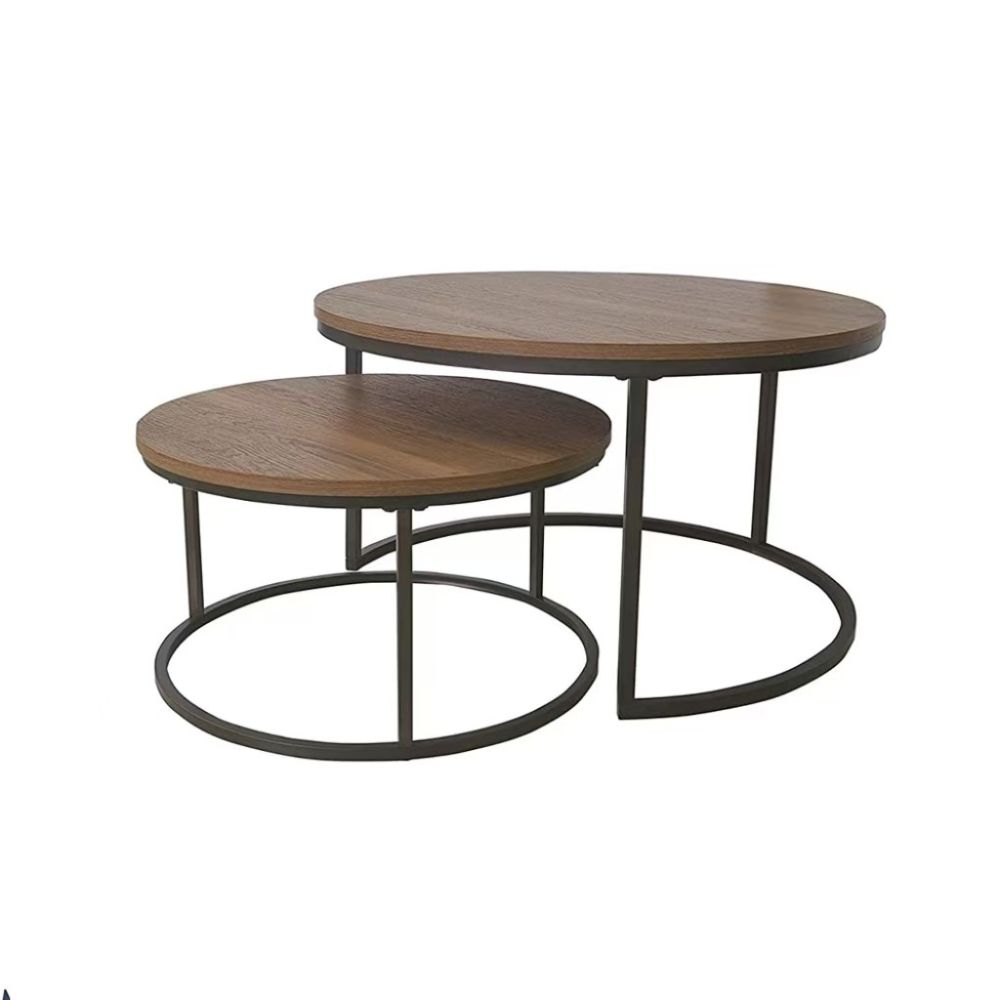 2-in-1 Dual-Use Combination Wooden Round Coffee Table, Premium Look, Home Living Room, Medieval Style, Walnut Color Coffee Table