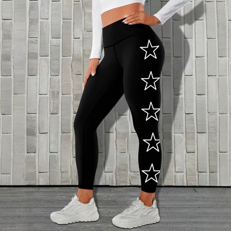 Minimalist Side Five-Star High-Waist Yoga Pants, Soft Stretch Women's Leggings