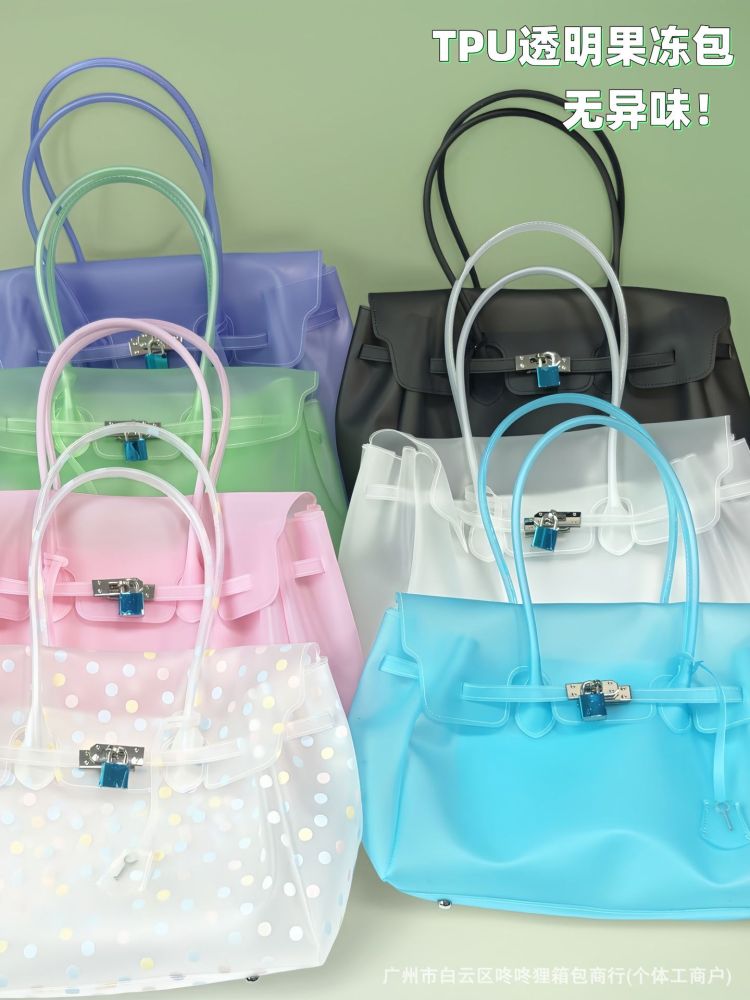 JellyFirkin TPU Şeffaf Puantiyeli Jöle Tote Çanta, Tek Omuz