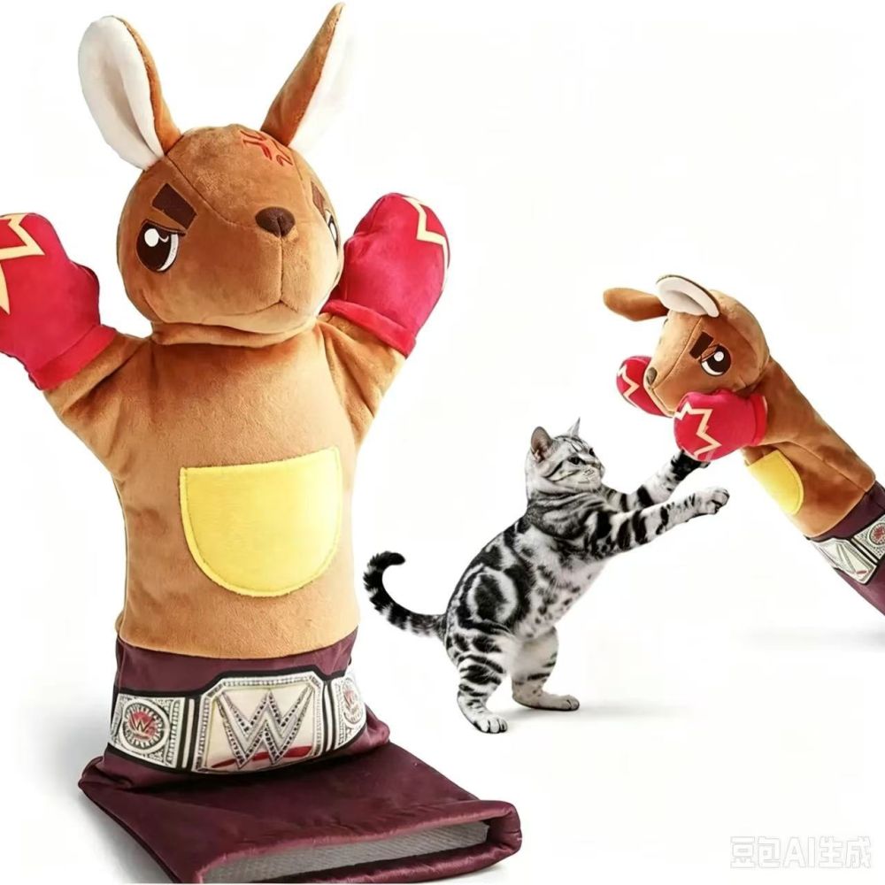 Kangaroo Boxer Cat Interactive Boxing Toy, Plush Hand Puppet Teaser - 1