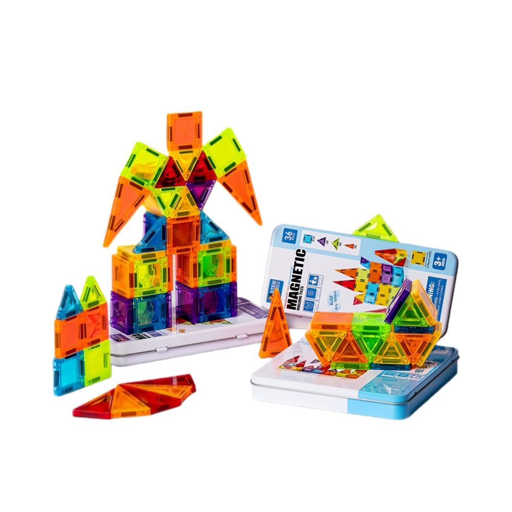 Mini-Magnetfliesen-Spielzeug-Set für Kinder, magnetische Bausteine, lernfördernd, tragbar, Bauklötze, Spielzeug, Magnetfliesen mit farbigen Fenstern