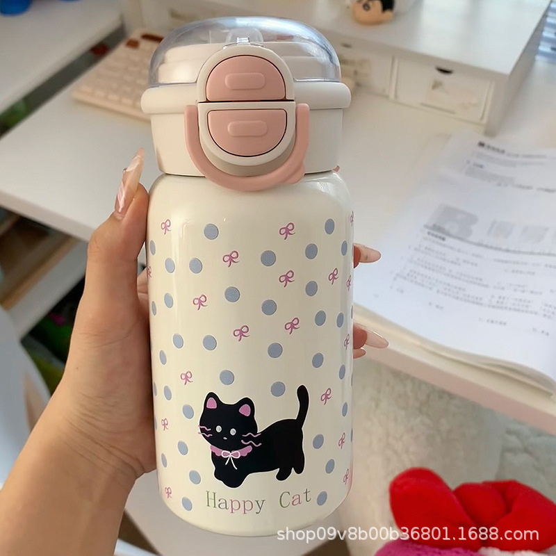 Schlanke Thermoflasche für Damen mit Strohhalm, hochwertige doppelwandige Trinkflasche, 316er Edelstahl, tragbar für Studenten, isoliert - 11