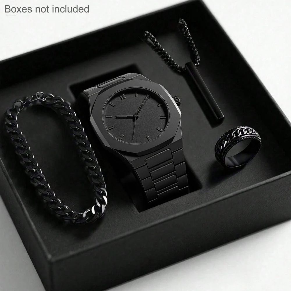 Men's Premium Quartz Watch Set, Business and Sports Style