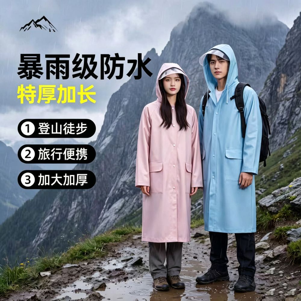 户外登山雨衣大帽檐成人便携一体专用旅游徒步全身防暴雨长款加厚
