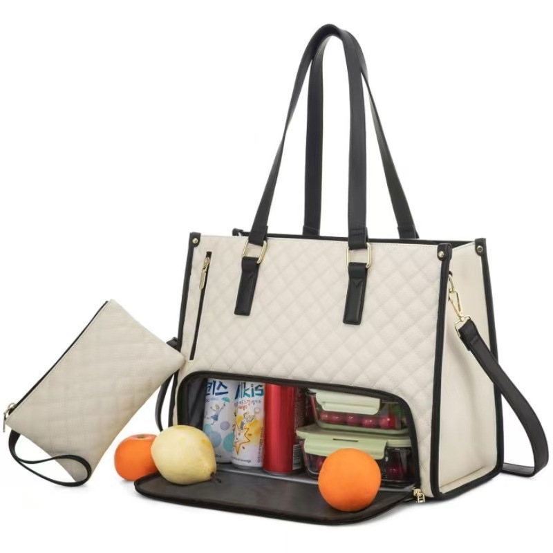 In Stock New 2-in-1 Handbag Lunch Bag Combo Set Large Tote Bag Insulated Lunch Box Women's Shoulder Computer Bag - 9