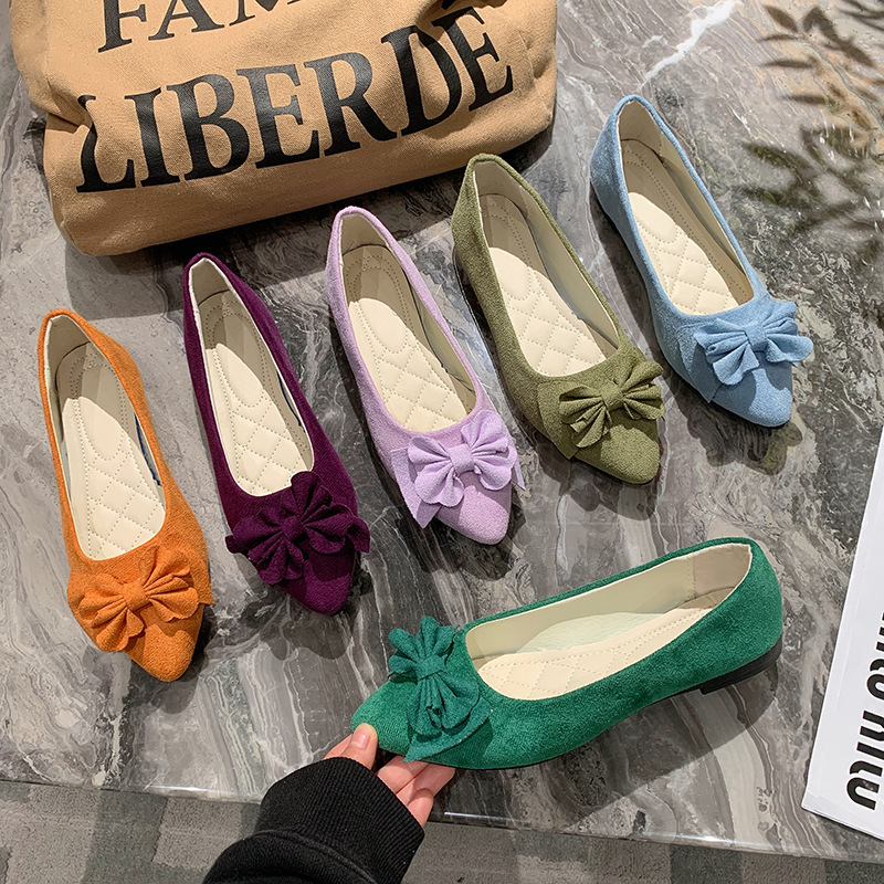 Women's Suede Ballet Flats with Bow, Pointed Toe, Size 43 - 1