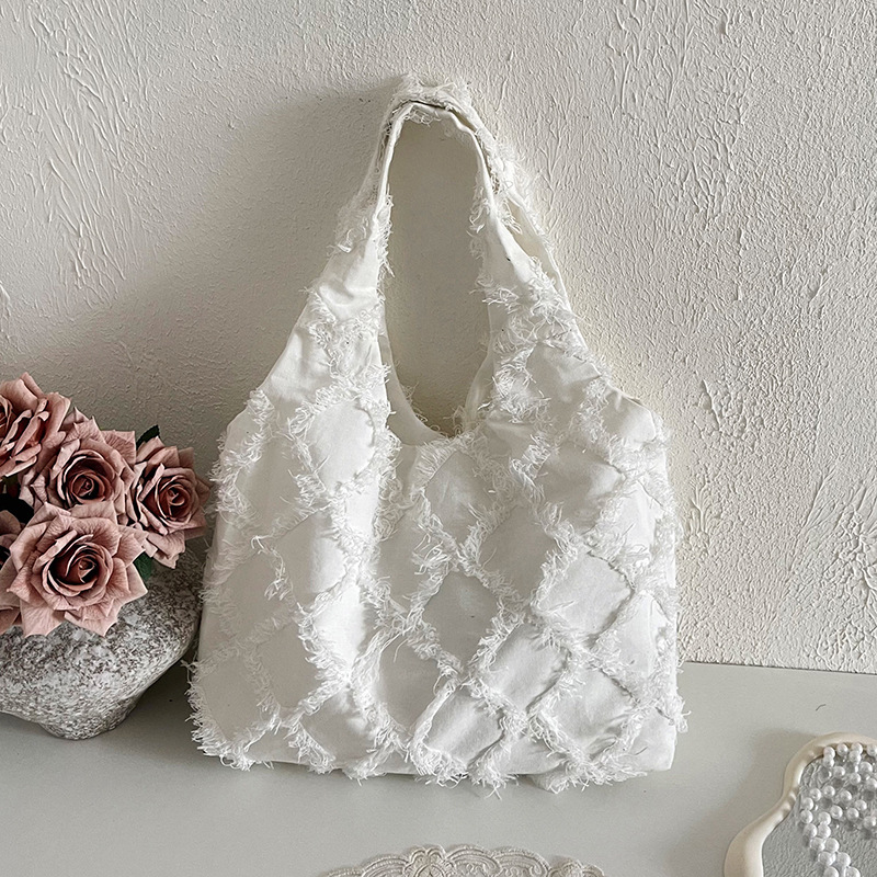 Batik-Rohstoff Creme-Weiß Quaste Canvas Rucksack Schultasche Damen Rucksack Weste Rucksack Großvolumen literarischer Batik-Handwerksstil - 1