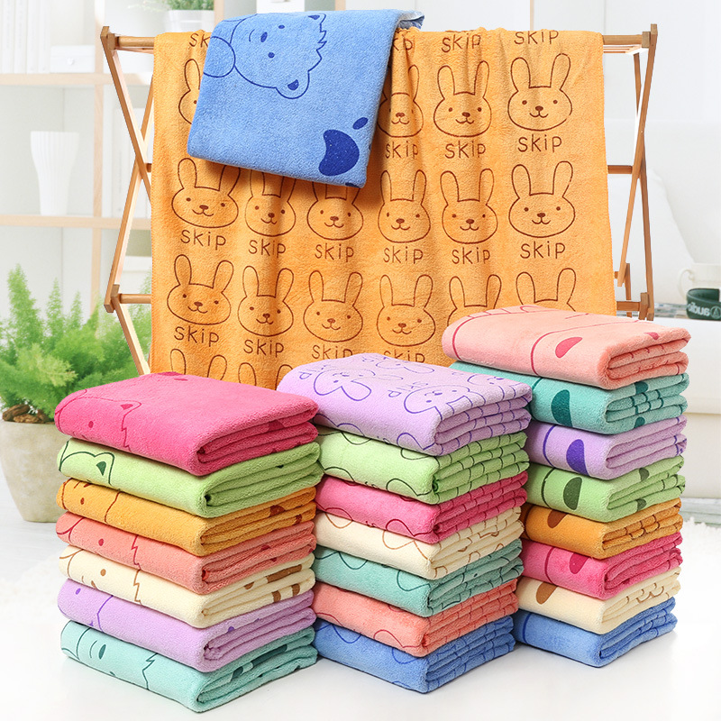 Mikrofiber banyo havlusu, plaj havlusu, su emici, çabuk kuruyan, büyük çocuk havlusu, tavşan kafası baskılı, karikatür yüzme ve banyo havlusu