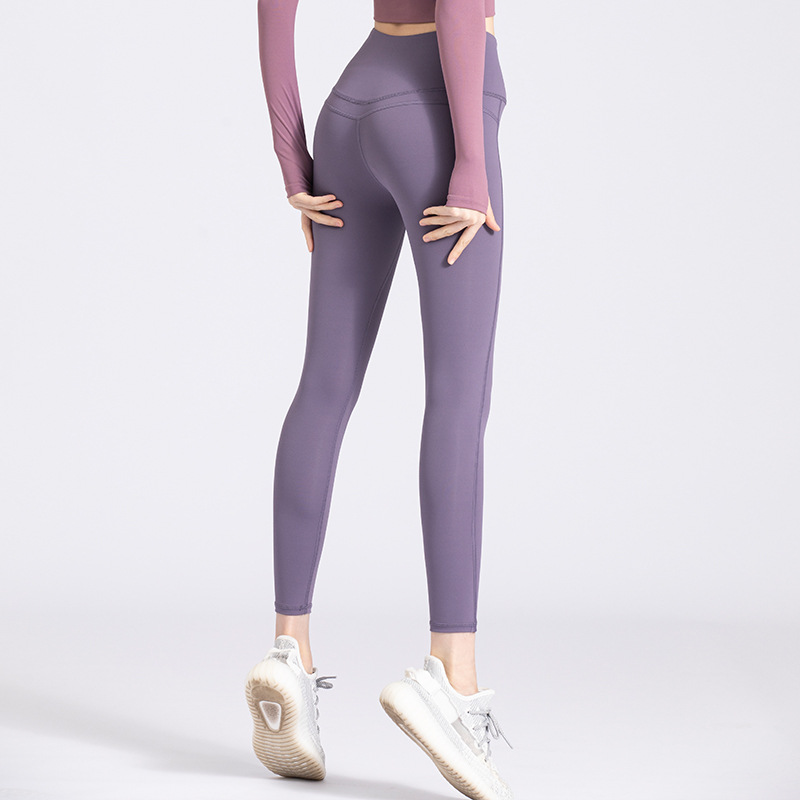 Yoga pantolonu, yüksek elastik, dikiş olmayan, yüksek bel, şeftali