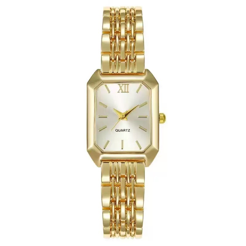Women's square quartz watch, steel strap, minimalist design