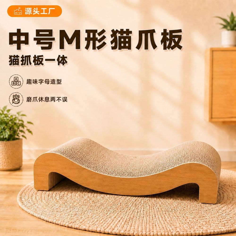 M形瓦楞纸猫抓板简约猫窝磨爪休息宠物用品猫玩具