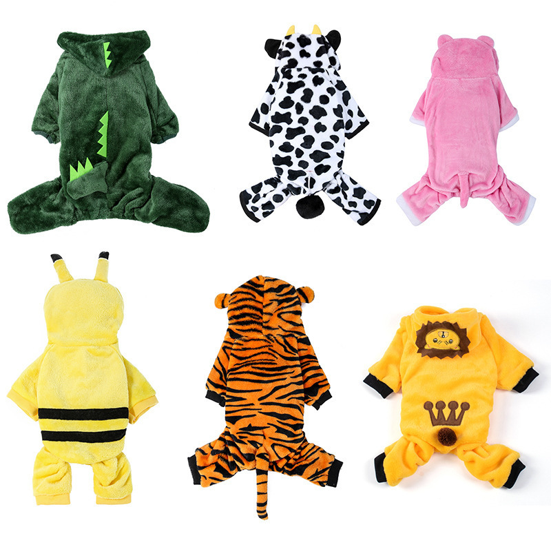 Warm Thick Coral Fleece Tiger Dinosaur Costume for Dogs and Cats, Autumn and Winter
