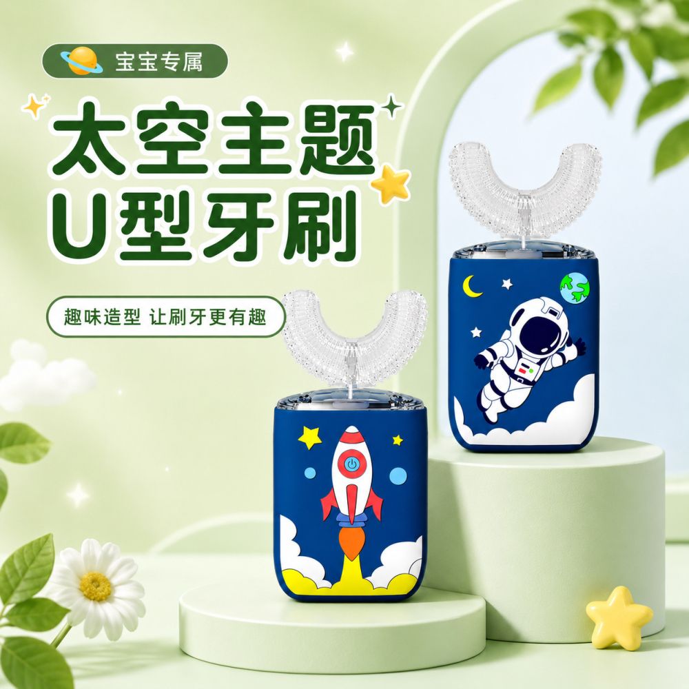 Kids Electric Toothbrush, U-Shape Sonic, Ages 2-12, Silicone Brush Head - 1