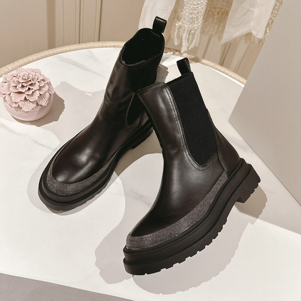 Europäische und amerikanische Mode BC Damen-Stiefel ohne Schnürung, echte Leder-Chelsea-Stiefeletten für Herbst und Winter, bequeme Stiefeletten mit Schaft