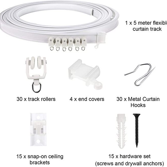 Bendable Curved Curtain Track, 1-5 Meters, Accessories Included
