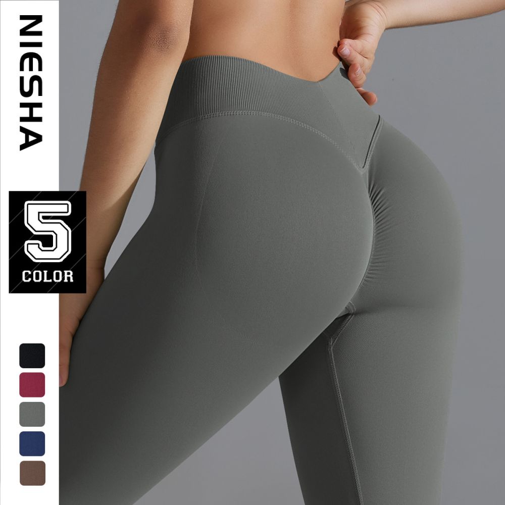 Seamless V-Back Peach Hip Yoga Leggings for Training and Running