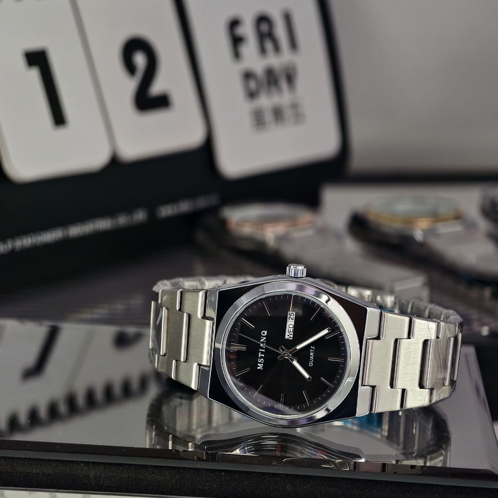 Men's Quartz Watch Dual Calendar Steel Band