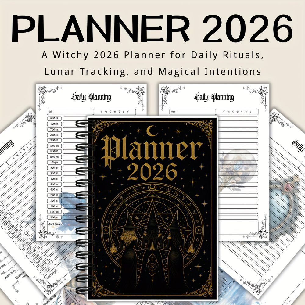 Ежедневник-органайзер «Witchy» на 2026 год с ежедневным планером, ритуальными подсказками, фазами луны и астрологией, на пружине