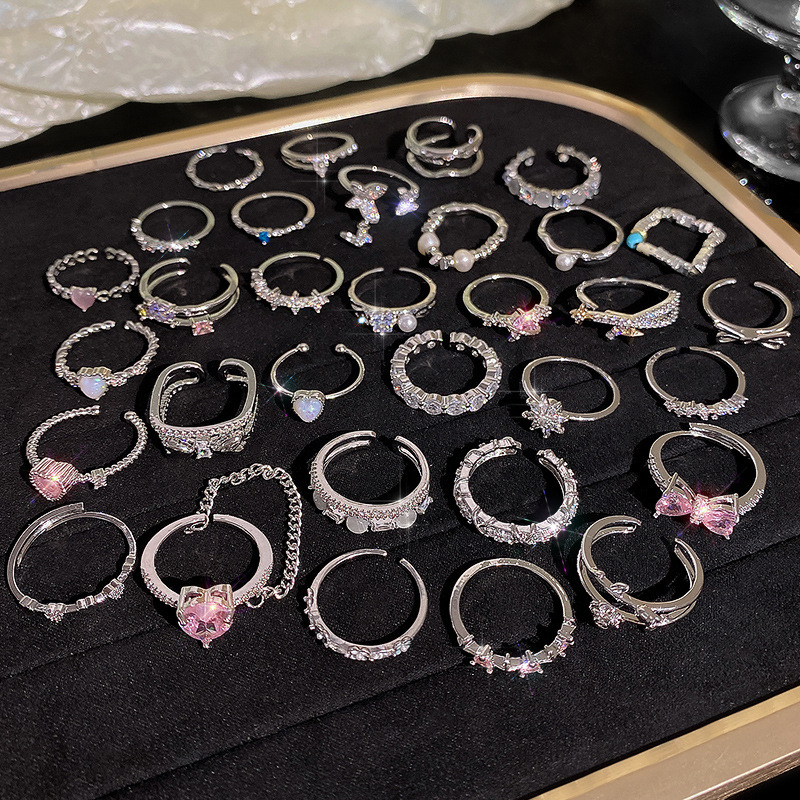 Silver zircon open adjustable ring, elegant