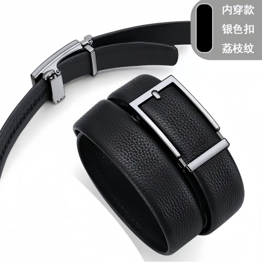 POLO Genuine Leather Men's Belt with Hidden Buckle and Internal Wear Design - Casual Waistband for Middle-aged and Young Men, Versatile Style