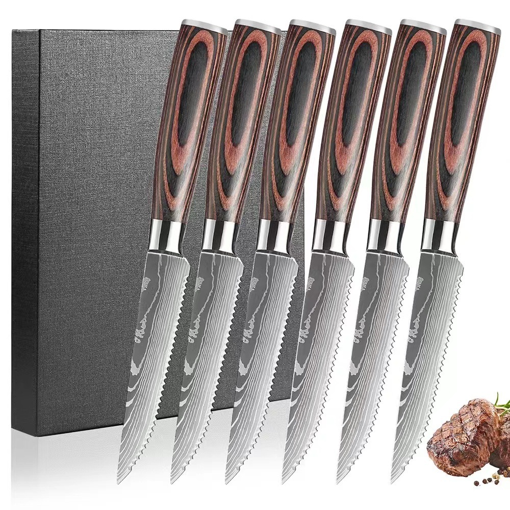 Steak bıçağı seti, 4CR13 çelik, damask desen, 2 parça - 1