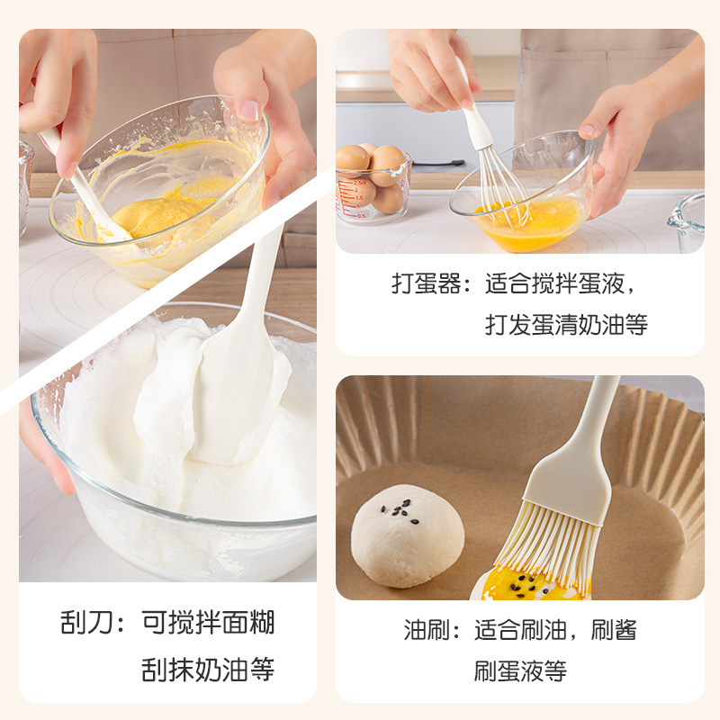Silikon pişirme 3 parçalı kek kremalı spatula kazıyıcı mutfak ev yumurta çırpıcı barbekü yağ fırçası gadget - 5