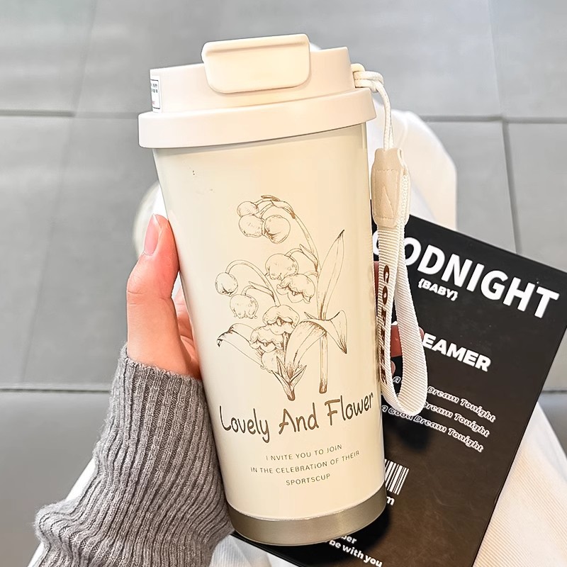 316 Stainless Steel Daffodil Thermos Cup with Straw, for Students and Office