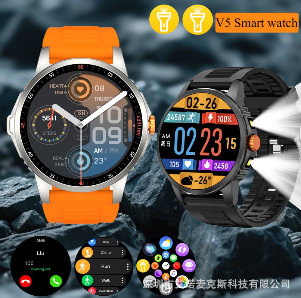 V5 Smartwatch mit Bluetooth-Anruffunktion, doppelte Beleuchtung, Outdoor-Sportuhr