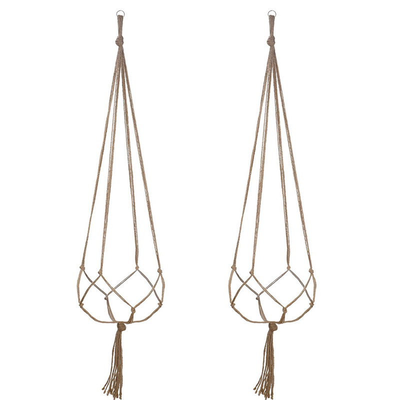 Woven Hanging Planter Basket, Hemp Rope, Indoor and Outdoor - 1