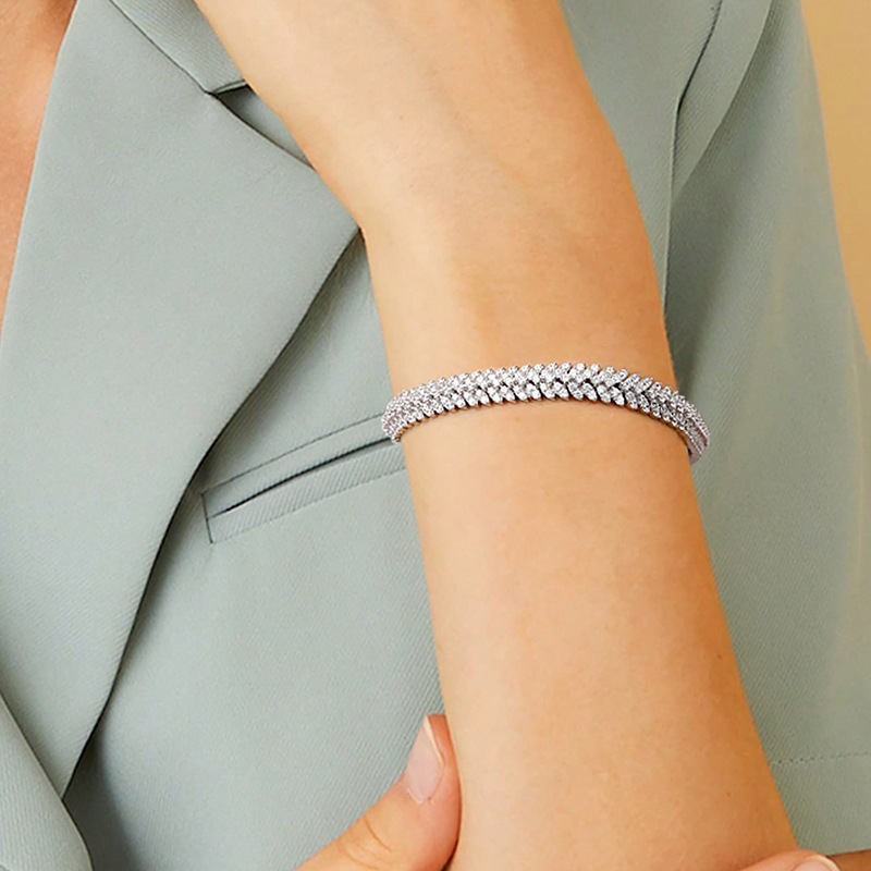 Modisches Armband, dicke Kette, Fischgrät-Muster, Zirkonia, Goldfarben und Silberfarben, elegant und stilvoll, voller Steine, Tennisarmband für Damen, Muttertagsgeschenk