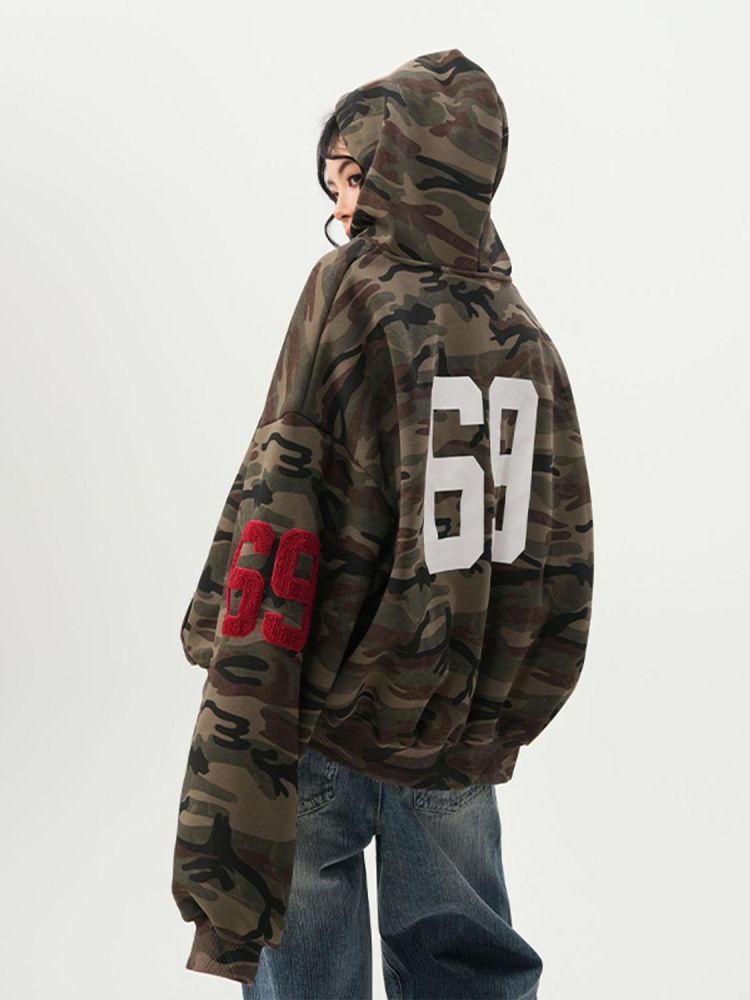 American High-Street Camouflage Hoodie Sweatshirt Unisex Paar Frühling Retro Trend Brand Oversized Casual Kapuzenjacke