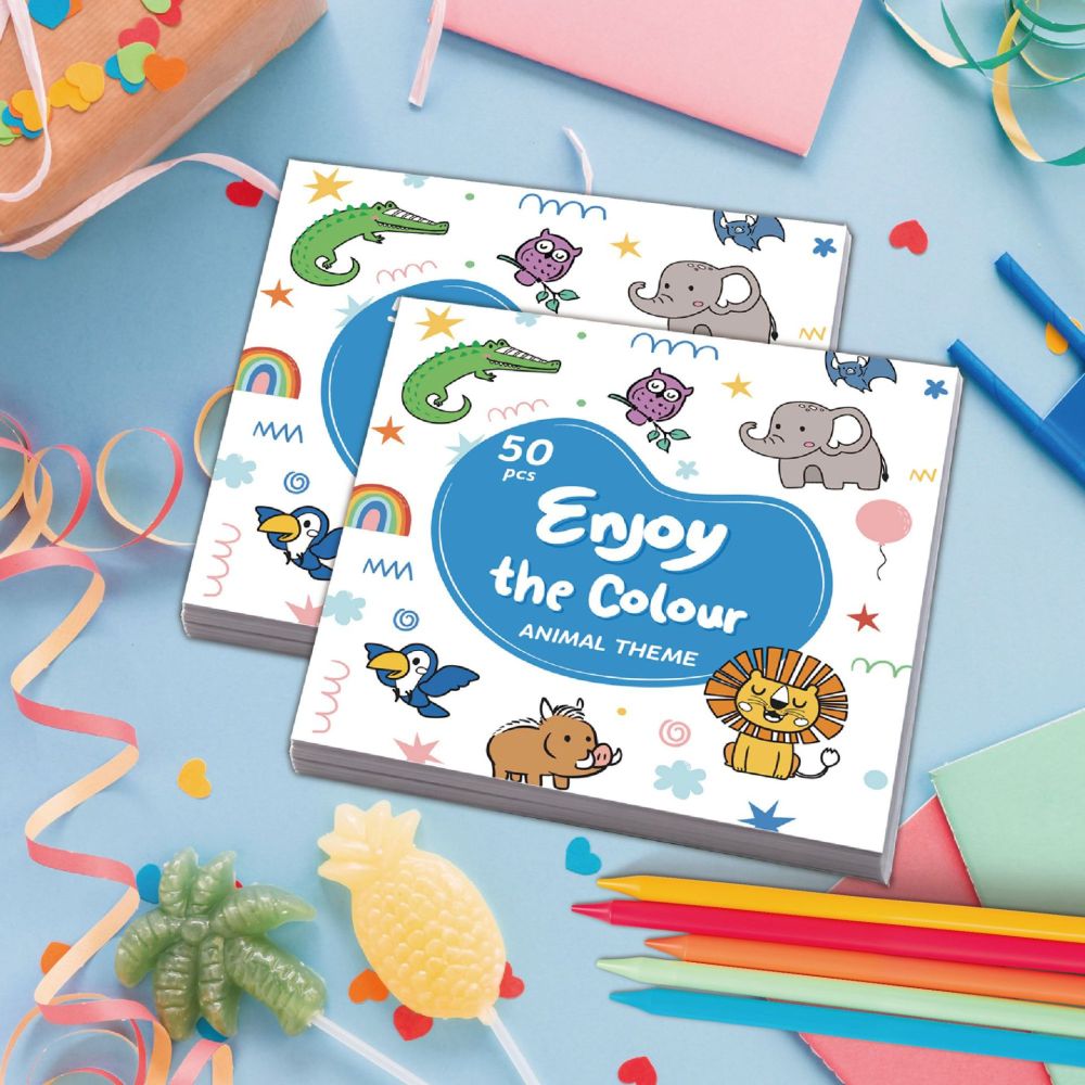 Çocuk boyama kitabı 50 sayfa, taşınabilir mini karikatür hayvanlar