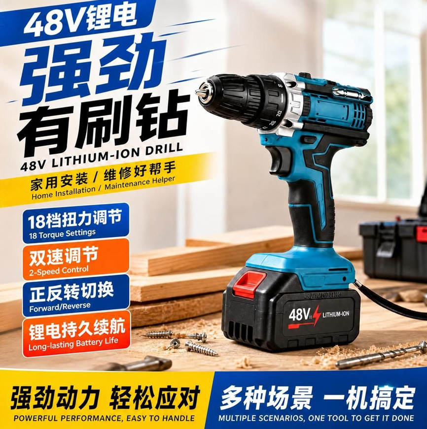 48V cordless drill kit with lithium battery - 1