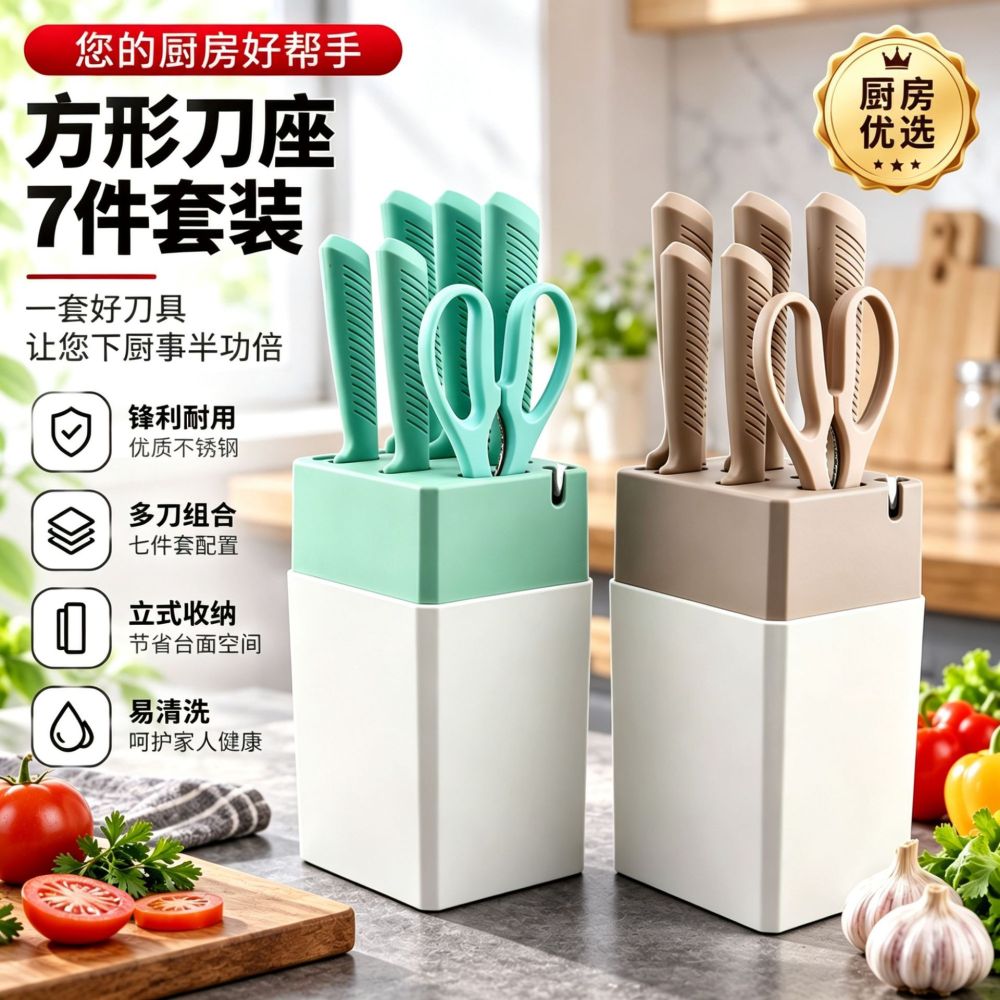 7-Piece Stainless Steel Kitchen Knife Set with Block