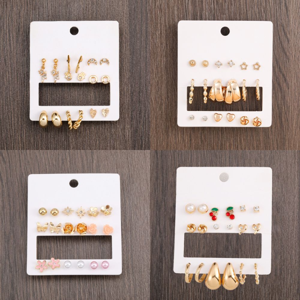 Multi-Pair Earring and Stud Set, Alloy Card-Mounted Earrings