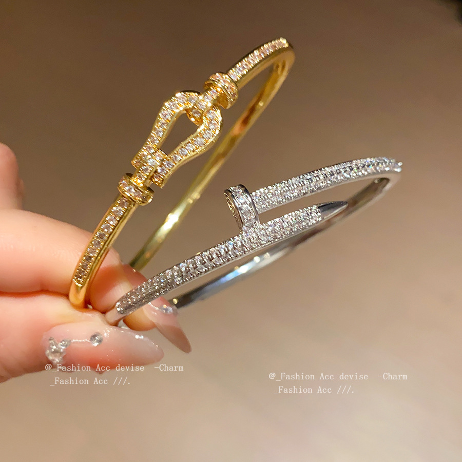 Korean-style rhinestone cuff bracelet, open design, women - 1
