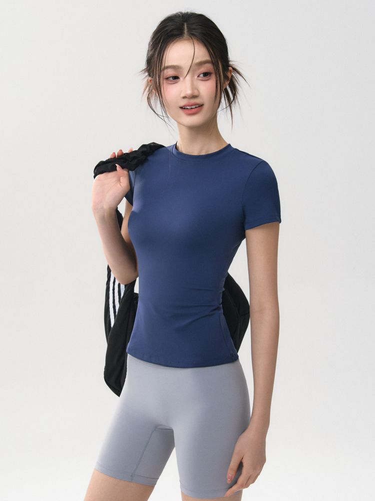Damen-Yoga- und Fitness-T-Shirt, schmal geschnitten, schnelltrocknend, kurzärmlig