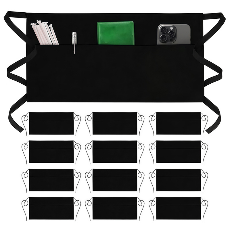 Cross-border Short Multi-Pocket Waterproof Oil-Resistant Half-Length Waist Apron for Waiters, Work Apron for Daily Shifts, Customizable