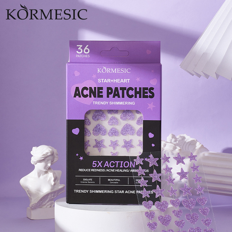 KORMESIC Пластырь от прыщей Purple Heart Star с звездочками, легкий и комфортный для кожи, склонной к акне, внешняя торговля