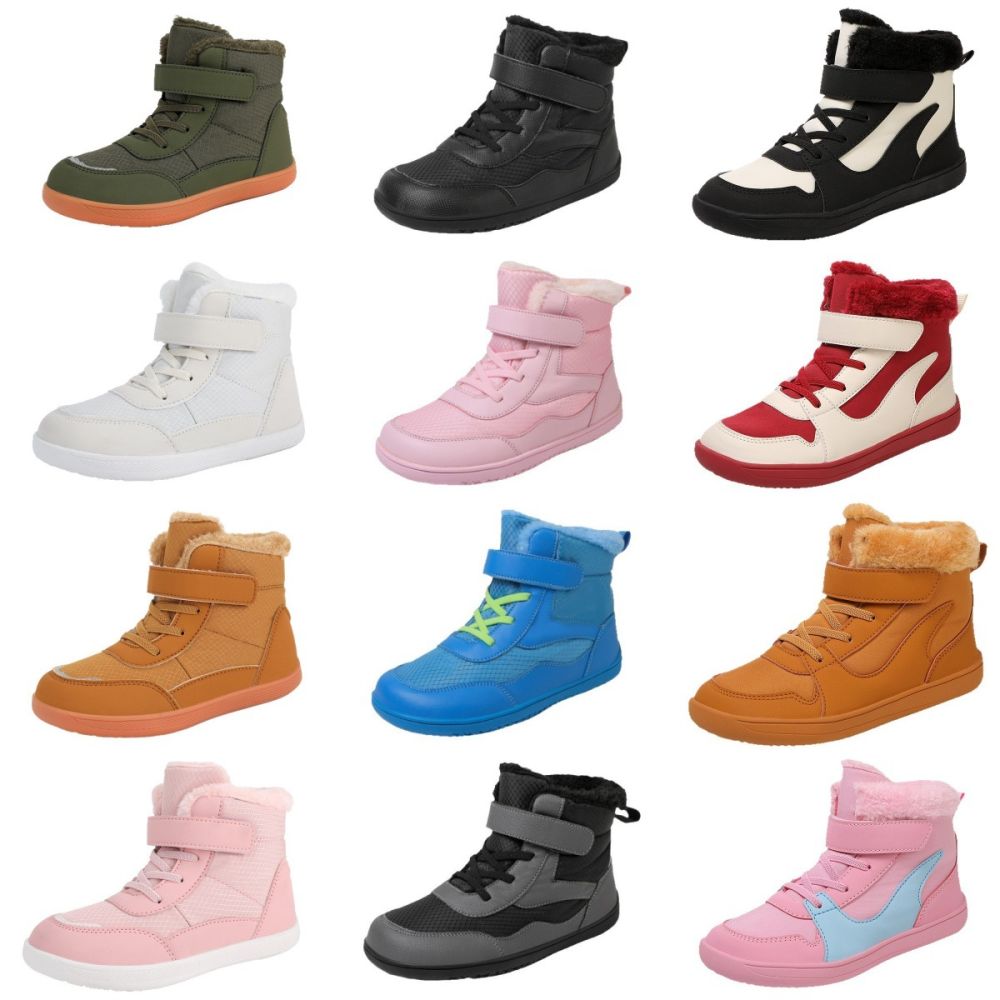 Winter children's cotton shoes, snow boots, cross-border outdoor barefoot shoes, boys' and girls' shoes, waterproof, non-slip, plush warm cotton shoes