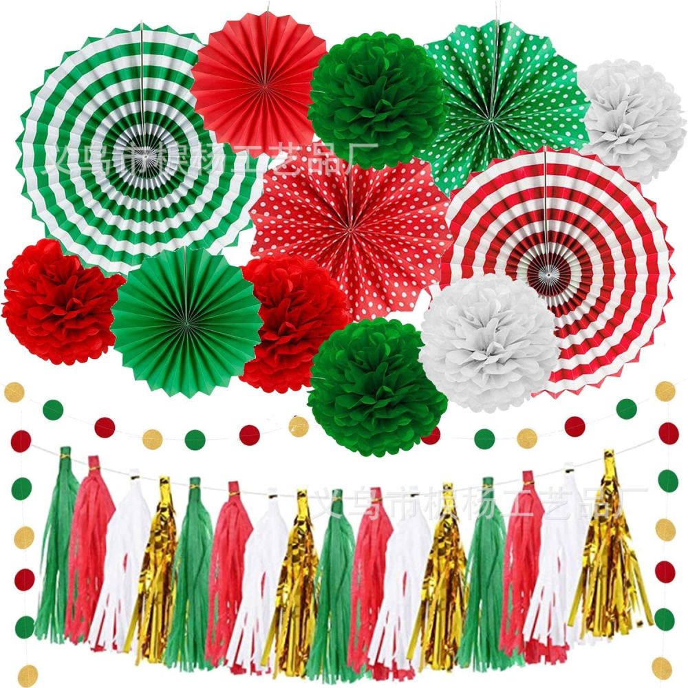 Christmas Decoration Set with Honeycomb Balls, Paper Fans and Flowers